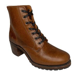 Frye Sabrina 6G Boots Women’s Size 8.5 Cognac Brown Leather Lace-Up Block Heel